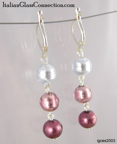 3-Round Bead Earrings With Silver Leverback For Pierced Ears - Click Image to Close