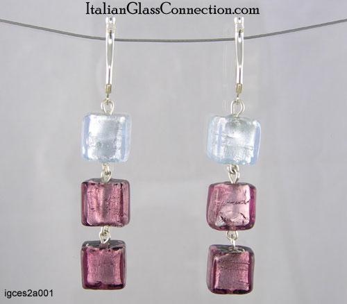 3-Square Bead Earrings With Silver Leverback For Pierced Ears - Click Image to Close