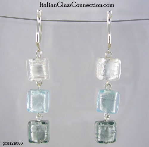 3-Square Bead Earrings With Silver Leverback For Pierced Ears - Click Image to Close