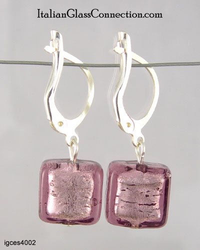 Single Square Bead Earrings w/ Silver Leverback For Pierced Ears - Click Image to Close
