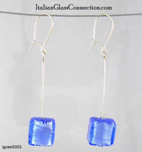 Longer Single Square Bead Earrings on Sterling Silver Wire - Click Image to Close