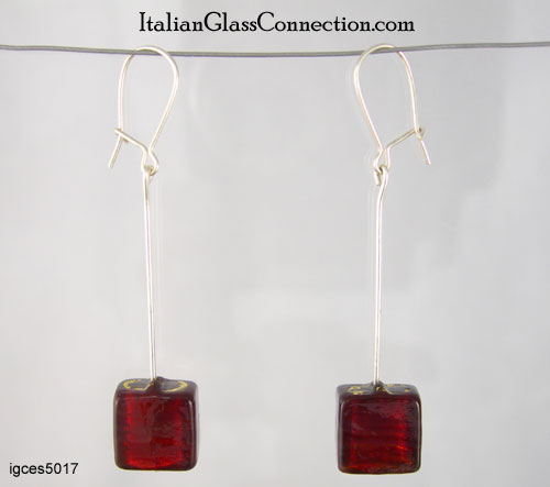 Longer Single Square Bead Earrings on Sterling Silver Wire - Click Image to Close
