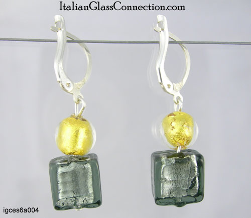 Round/Square Bead Earrings w/ Sterling Silver Leverback - Click Image to Close