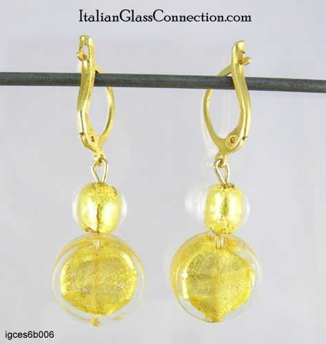 Round/Disk Bead Earrings w/ Gold Plated Silver Leverback - Click Image to Close