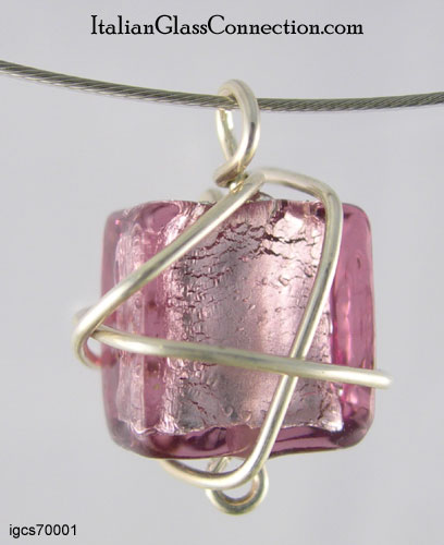 Sterling Silver Wire Wrap Necklace - Small Square - Click Image to Close