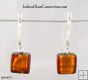 Single Square Bead Earrings w/ Silver Leverback For Pierced Ears