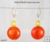 Lentil/Round Bead Earrings w/ Silver Leverback For Pierced Ears