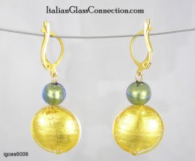 Lentil/Round Bead Earrings w/ Gold Plated Silver Leverback