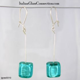 Longer Single Square Bead Earrings on Sterling Silver Wire