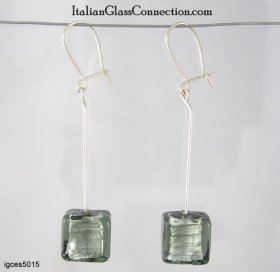 Longer Single Square Bead Earrings on Sterling Silver Wire