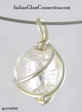 Sterling Silver Wire Wrap Necklace - Small Sphere