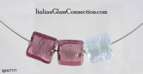 3 Square Bead Necklace on Nylon-Coated Stainless Steel Wire