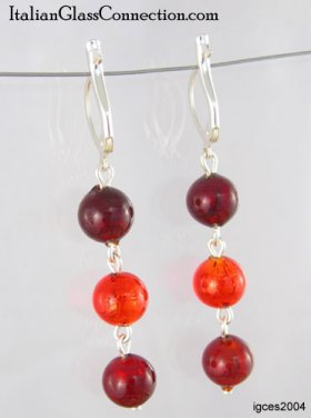 3-Round Bead Earrings With Silver Leverback For Pierced Ears