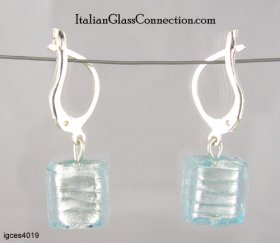 Single Square Bead Earrings w/ Silver Leverback For Pierced Ears