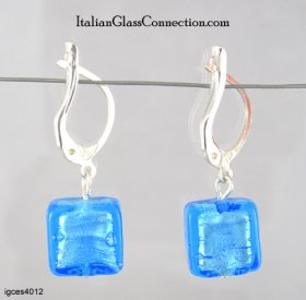 Single Square Bead Earrings w/ Silver Leverback For Pierced Ears