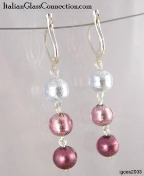 3-Round Bead Earrings With Silver Leverback For Pierced Ears