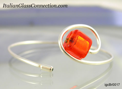 Silver Wire Wrap Murano Bead Bracelet - One-Size-Fits-All - Click Image to Close