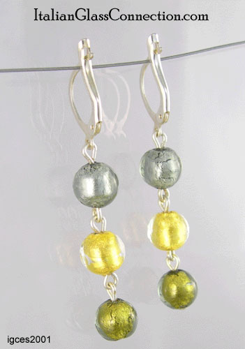 3-Round Bead Earrings With Silver Leverback For Pierced Ears - Click Image to Close