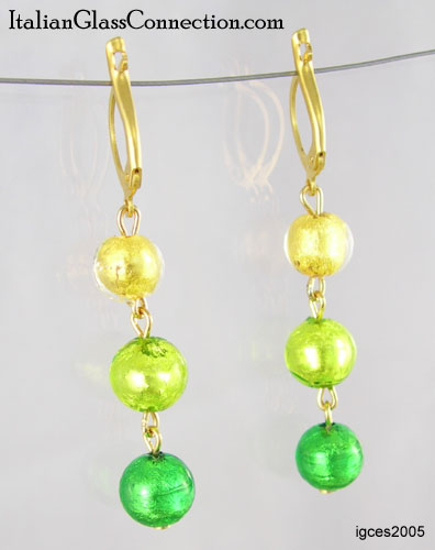 3-Round Bead Earrings With Silver Leverback For Pierced Ears - Click Image to Close