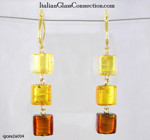 3-Square Bead Earrings With Silver Leverback For Pierced Ears - Click Image to Close