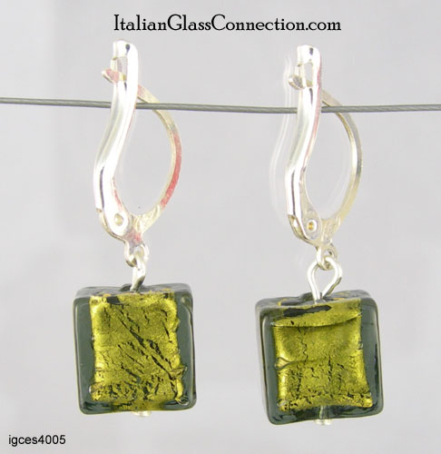 Single Square Bead Earrings w/ Silver Leverback For Pierced Ears - Click Image to Close