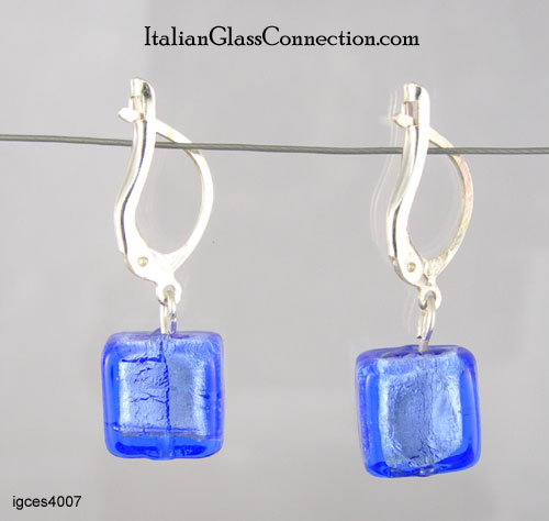 Single Square Bead Earrings w/ Silver Leverback For Pierced Ears - Click Image to Close