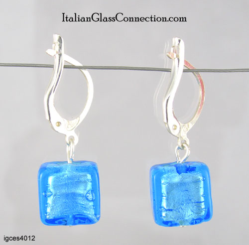 Single Square Bead Earrings w/ Silver Leverback For Pierced Ears - Click Image to Close