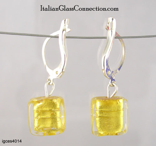 Single Square Bead Earrings w/ Silver Leverback For Pierced Ears - Click Image to Close