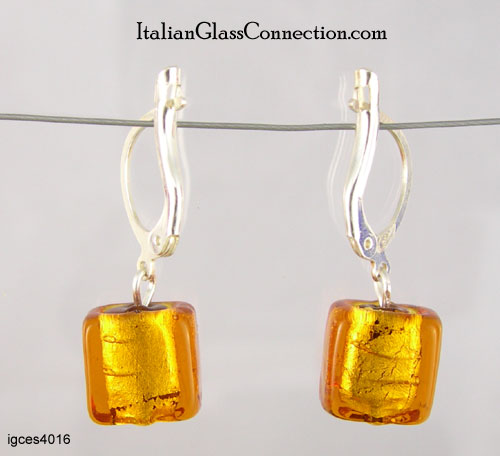 Single Square Bead Earrings w/ Silver Leverback For Pierced Ears - Click Image to Close