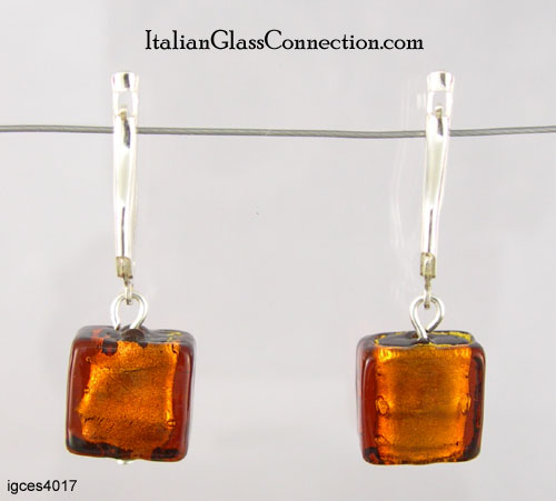 Single Square Bead Earrings w/ Silver Leverback For Pierced Ears - Click Image to Close