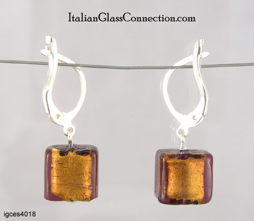 Single Square Bead Earrings w/ Silver Leverback For Pierced Ears - Click Image to Close