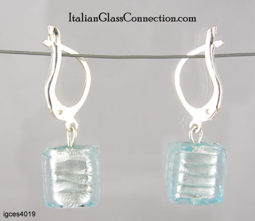 Single Square Bead Earrings w/ Silver Leverback For Pierced Ears - Click Image to Close