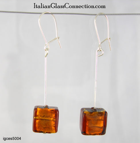 Longer Single Square Bead Earrings on Sterling Silver Wire - Click Image to Close