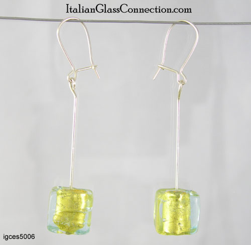 Longer Single Square Bead Earrings on Sterling Silver Wire - Click Image to Close