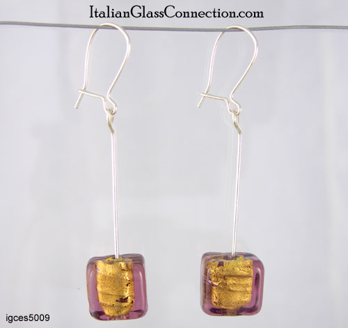 Longer Single Square Bead Earrings on Sterling Silver Wire - Click Image to Close