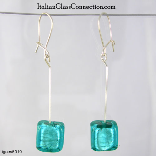 Longer Single Square Bead Earrings on Sterling Silver Wire - Click Image to Close