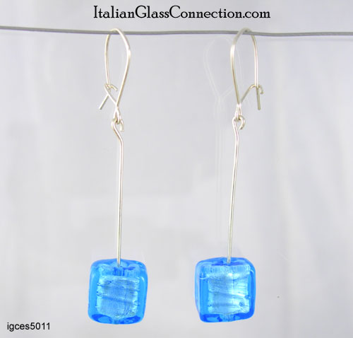 Longer Single Square Bead Earrings on Sterling Silver Wire - Click Image to Close