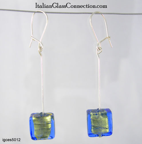 Longer Single Square Bead Earrings on Sterling Silver Wire - Click Image to Close
