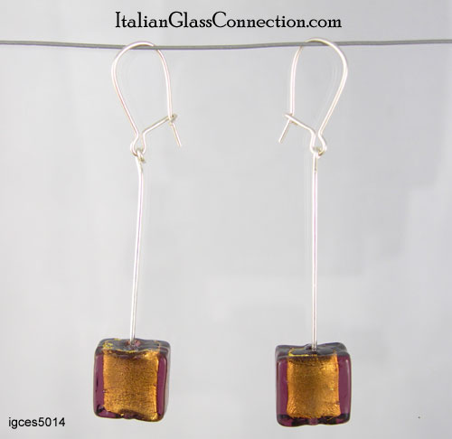 Longer Single Square Bead Earrings on Sterling Silver Wire - Click Image to Close