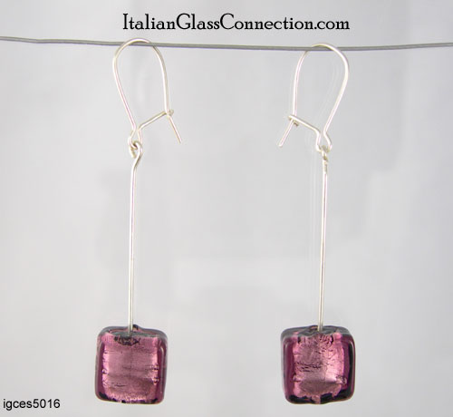 Longer Single Square Bead Earrings on Sterling Silver Wire - Click Image to Close