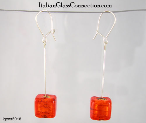 Longer Single Square Bead Earrings on Sterling Silver Wire - Click Image to Close