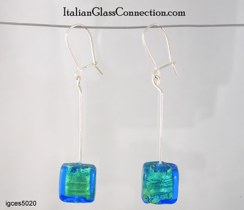 Longer Single Square Bead Earrings on Sterling Silver Wire - Click Image to Close