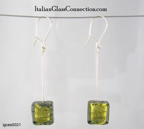 Longer Single Square Bead Earrings on Sterling Silver Wire - Click Image to Close
