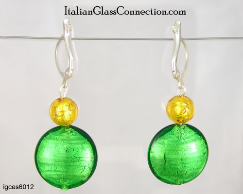 Lentil/Round Bead Earrings w/ Silver Leverback For Pierced Ears - Click Image to Close