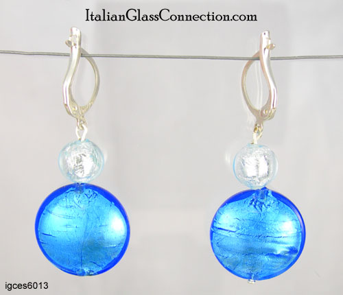 Lentil/Round Bead Earrings w/ Silver Leverback For Pierced Ears - Click Image to Close