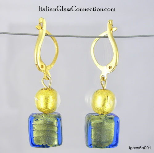 Round/Square Bead Earrings w/ Gold Plated Silver Leverback - Click Image to Close