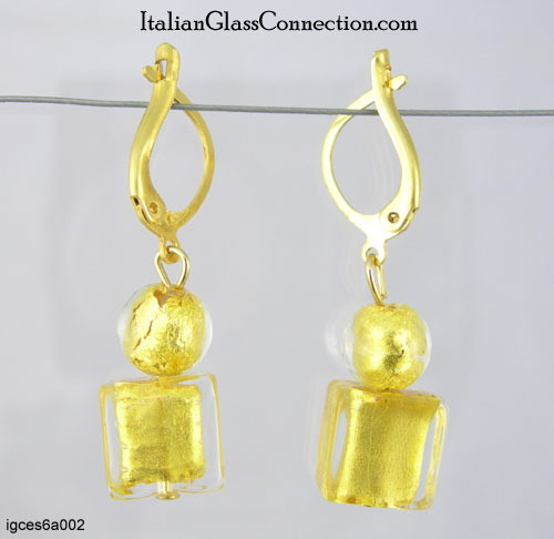 Round/Square Bead Earrings w/ Gold Plated Silver Leverback - Click Image to Close