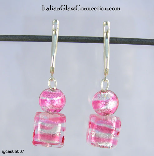 Round/Square Bead Earrings w/ Sterling Silver Leverback - Click Image to Close