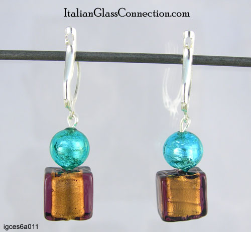 Round/Square Bead Earrings w/ Sterling Silver Leverback - Click Image to Close