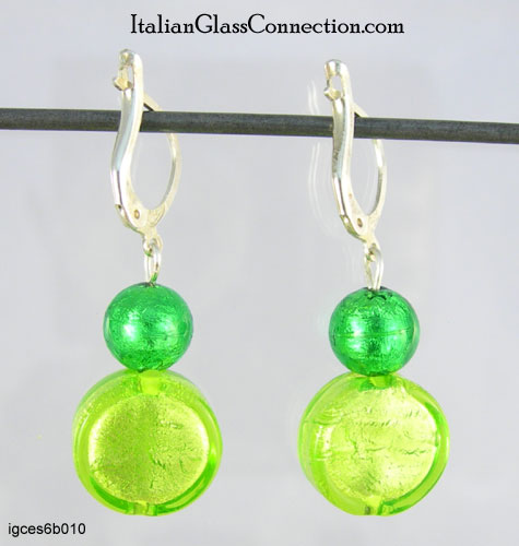 Round/Disk Bead Earrings w/ Sterling Silver Leverback - Click Image to Close